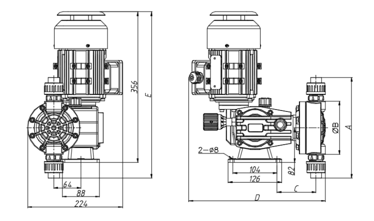 Product Dimensions for MA Series Motor Driven Dosing Pump with ...